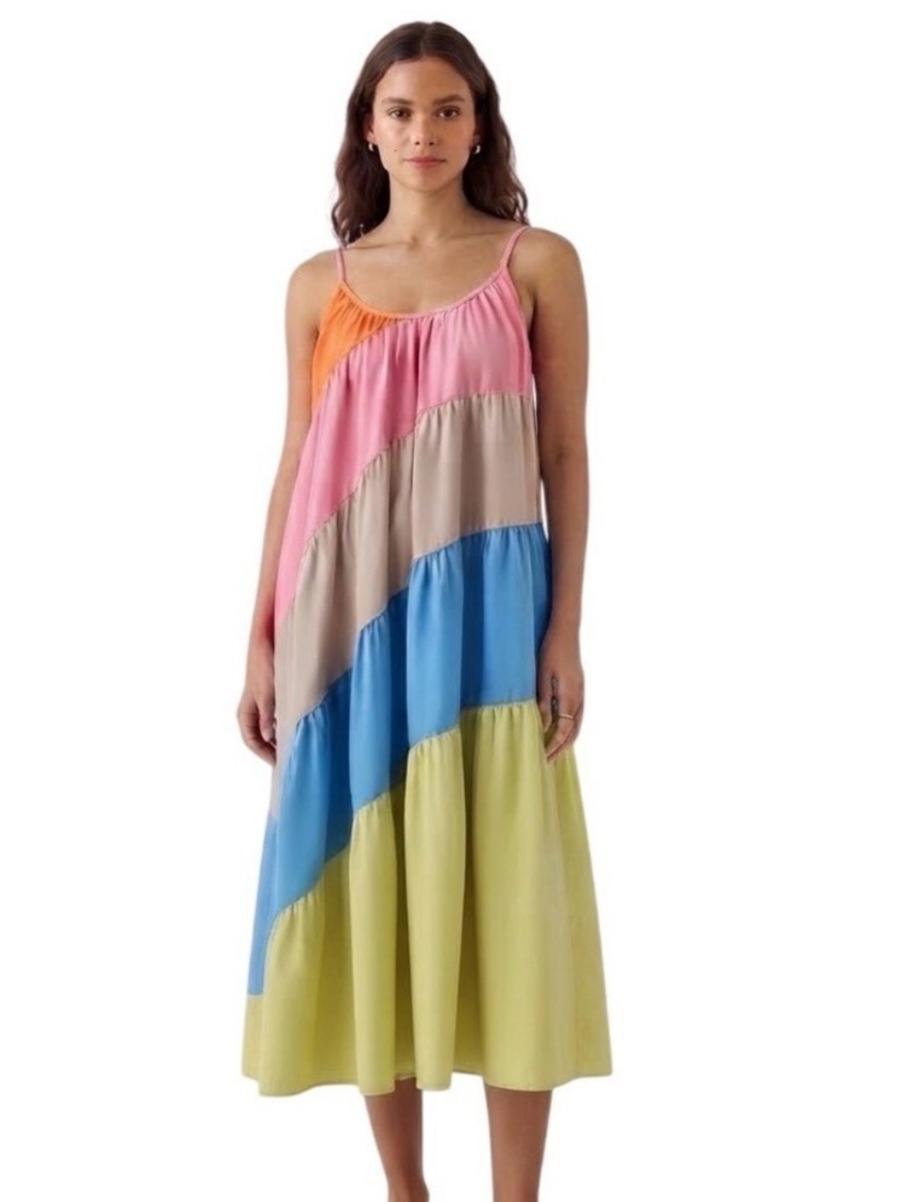 Color Block Maxi Dress Sleeveless Midi Resortwear Bright Flowy Colorblock Medium